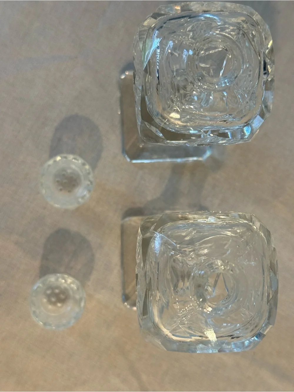 Vintage Cut Crystal Salt and Pepper Shaker Set with Glass tops Clear 5”